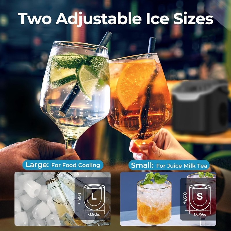 Countertop Ice Maker Machine, 8 Ice Cubes in 6 mins, 26lb/Day Bullet Ice with 2 gallery