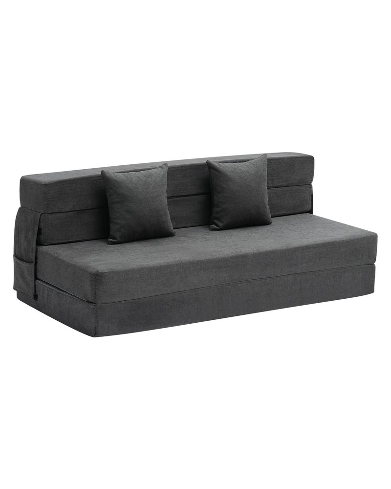 Folding Sofa Bed 3-in-1 Foldable Couch Bed with 2 Pillows Dark Grey Queen