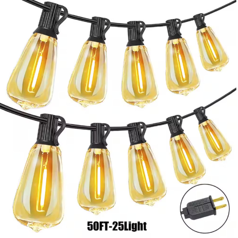 50FT Outdoor LED String Light Waterproof Patio Bulb 110-130V ST38 Warm White 15M gallery