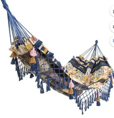 Equip Jacquard Bohemian Macrame Hammock, Blue Patchwork Print, Size 126in Lx59W
