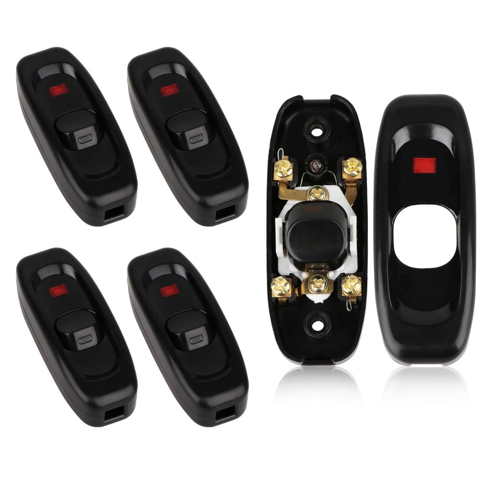 5 Pcs Inline Switch, Cord Appliance Black Switch, Button ON OFF for Lamp, 10A...