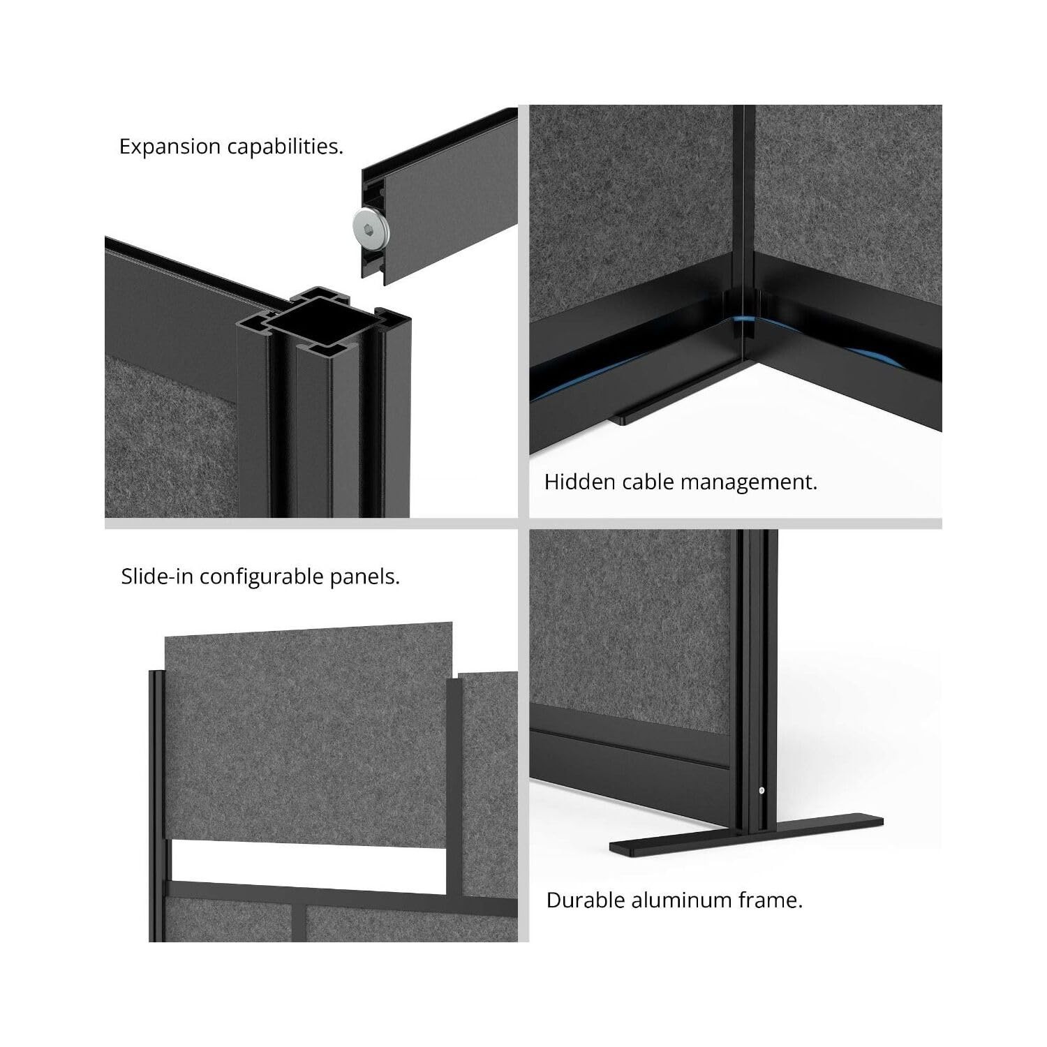 LUXOR MW-7070-XWCGB Modular Wall Room Divider System - Black Frame - 70" x 70" S gallery
