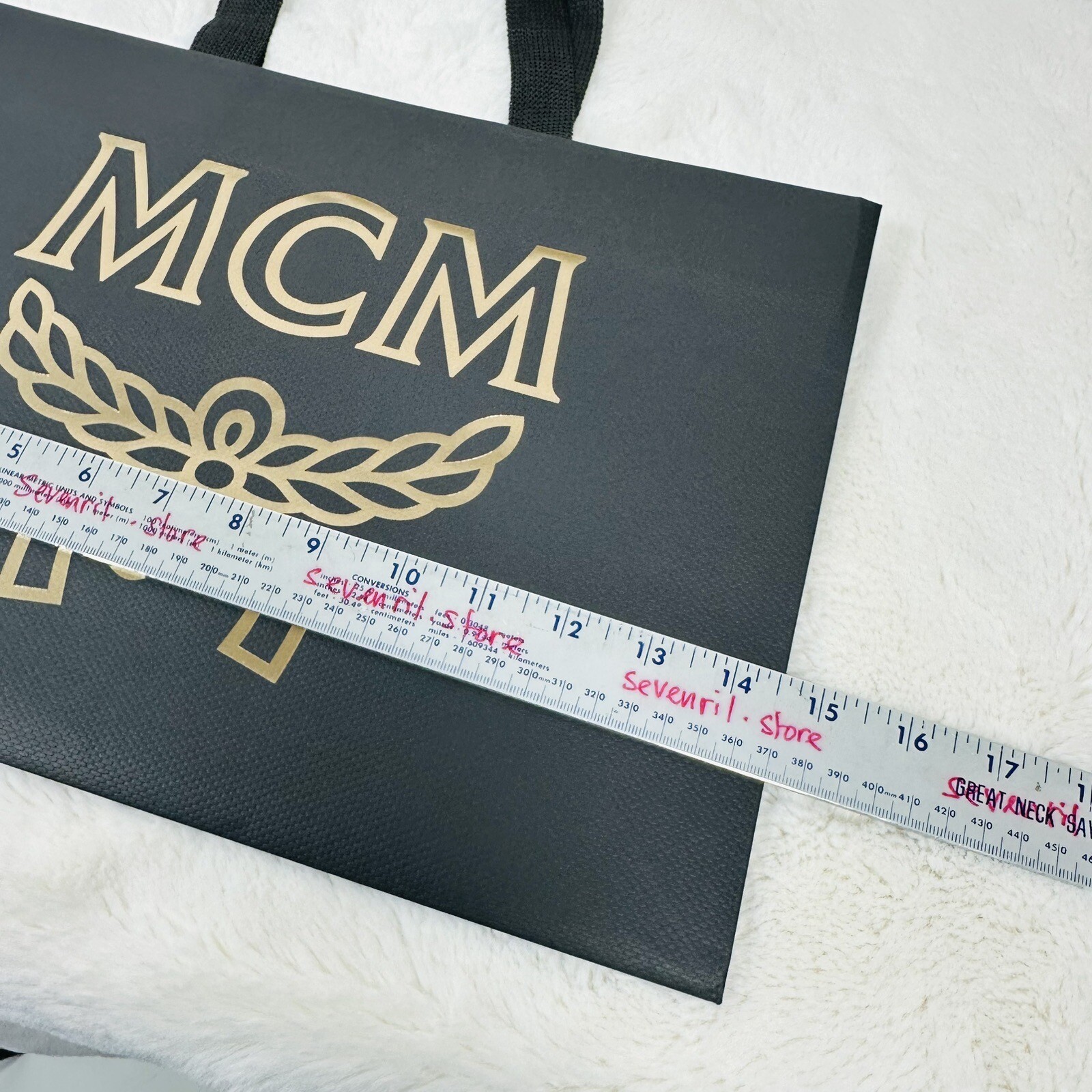 MCM Authentic Black Gold Logo Shopping Paper Bag Gift Tote Small 14.5”x10”x5” gallery