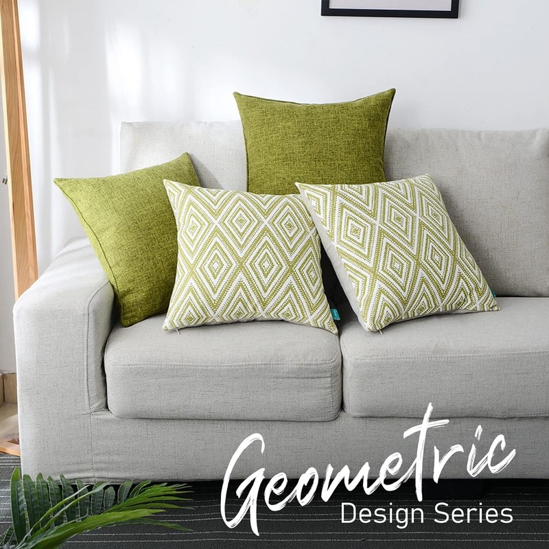 HPUK Decorative Throw Pillow Covers Set of 4 Geometric Design Linen 8"x18" Green gallery