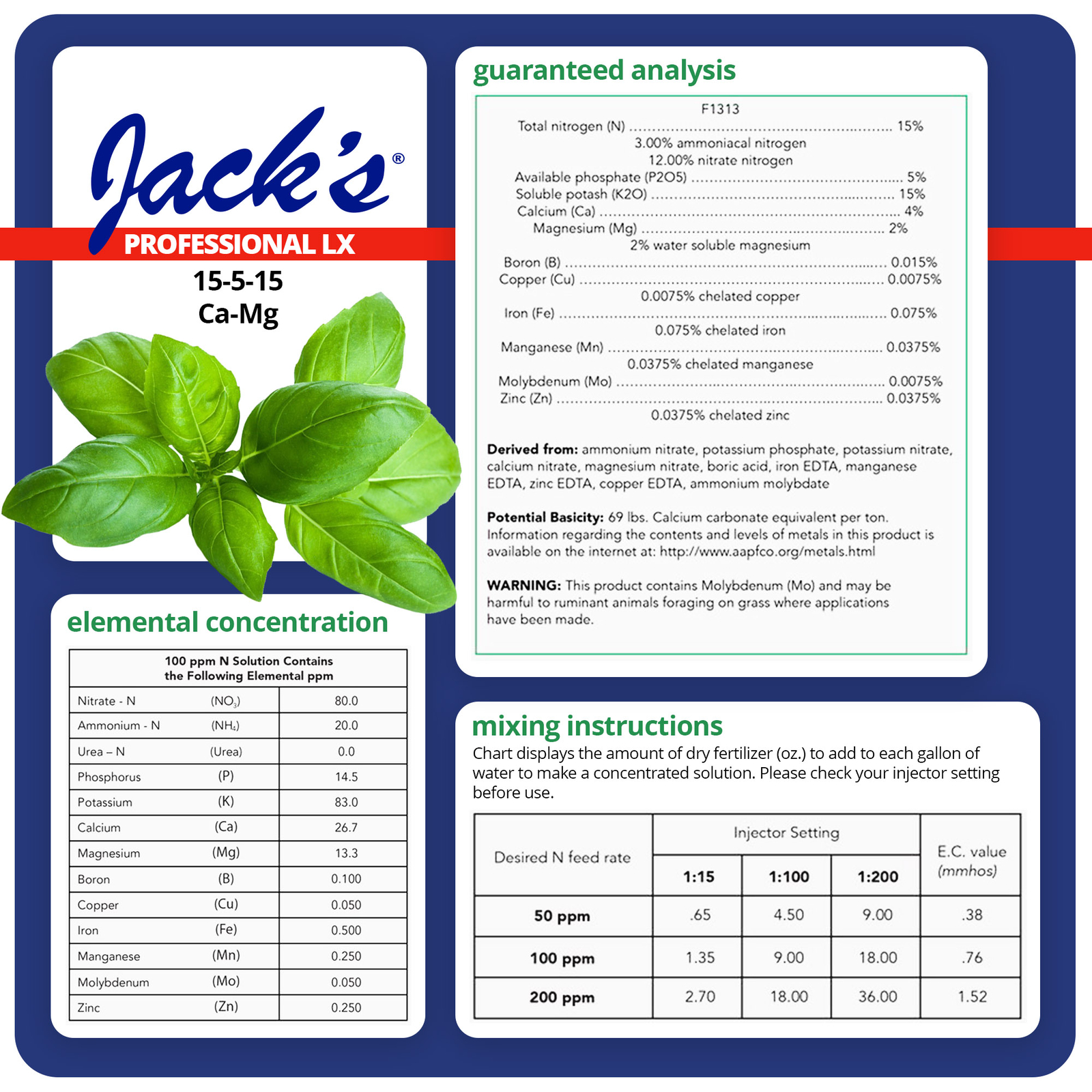 Jack's Professional 15-5-15 CA-MG Comprehensive Water-Soluble Fertilizer, 25lbs gallery