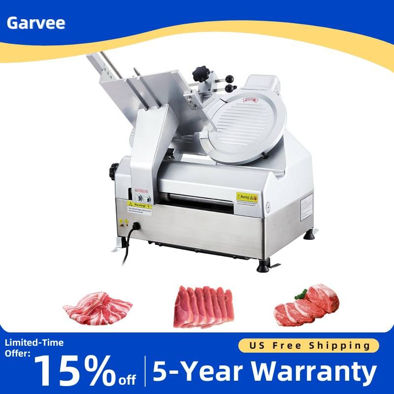 550W Automatic Meat Slicer 12.6" Carbon Steel Blade Dual Motor 0-15mm Commercial gallery