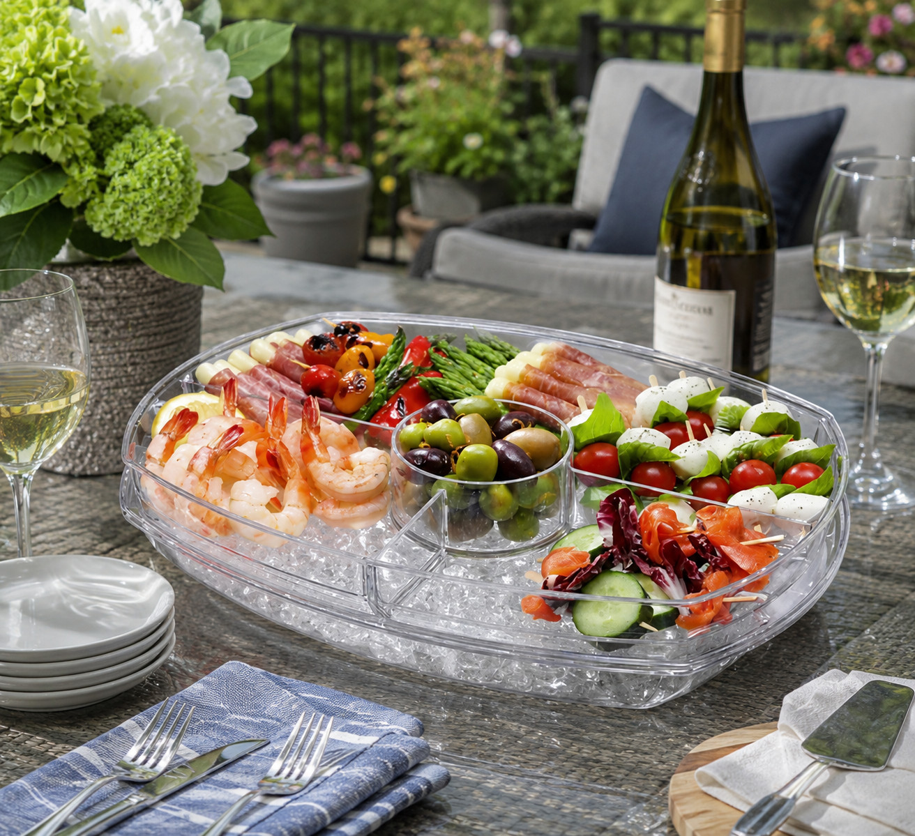 Summer Chilled Serving Tray w/ Ice Tray Lid Appetizer Relish Party Platter gallery