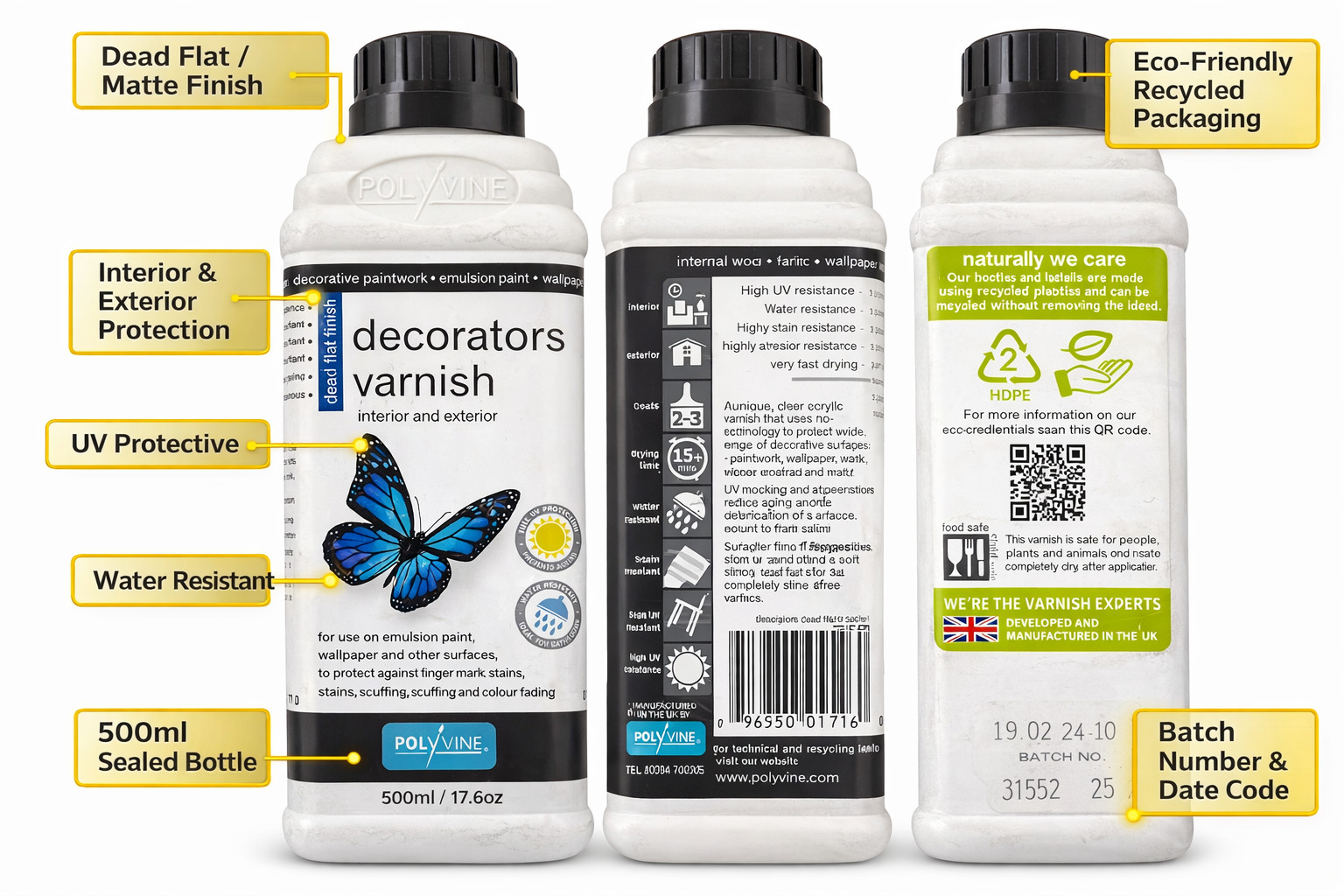 Polyvine Decorators Varnish 500ml Dead Flat Matte Finish Interior Exterior UV Pr gallery