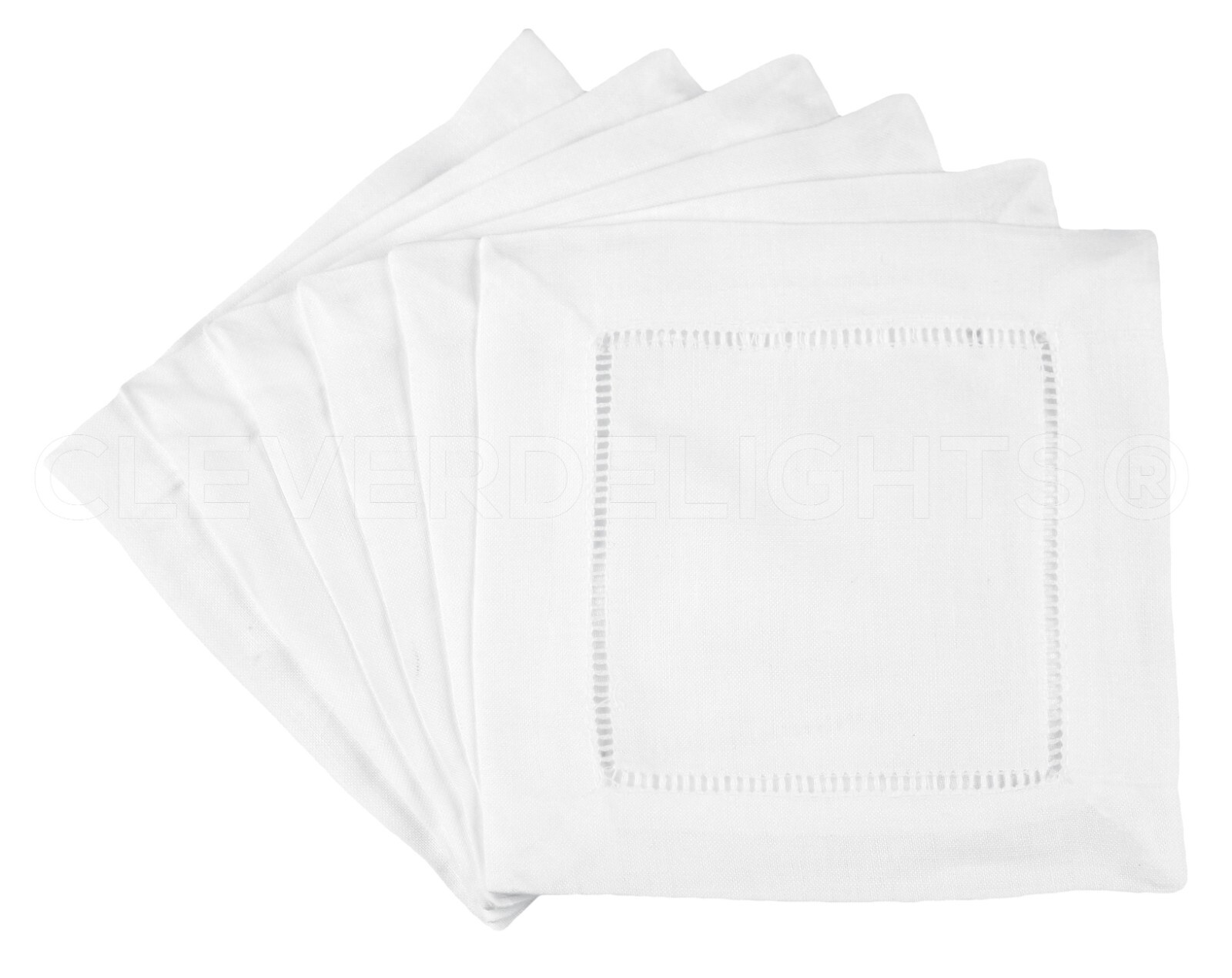 12 Pack - White Hemstitch Cocktail Napkins - 100% Cotton - 6 Inch Cloth Coasters gallery