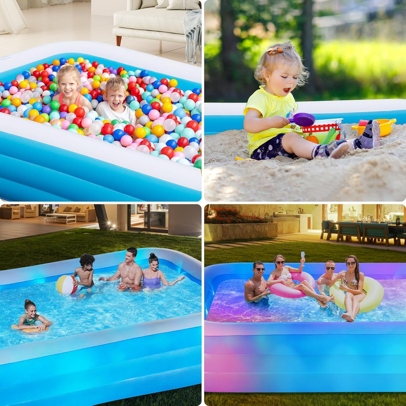 Large Solar Inflatable Pool with Lights, 130"X72"X22", Oversized Thickened Blow gallery
