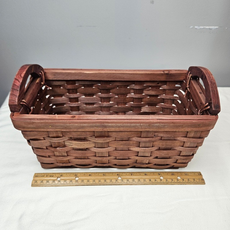 Rustic Woven Wood Rectangular Storage Basket with Handles Dark Brown 12x6x5 gallery