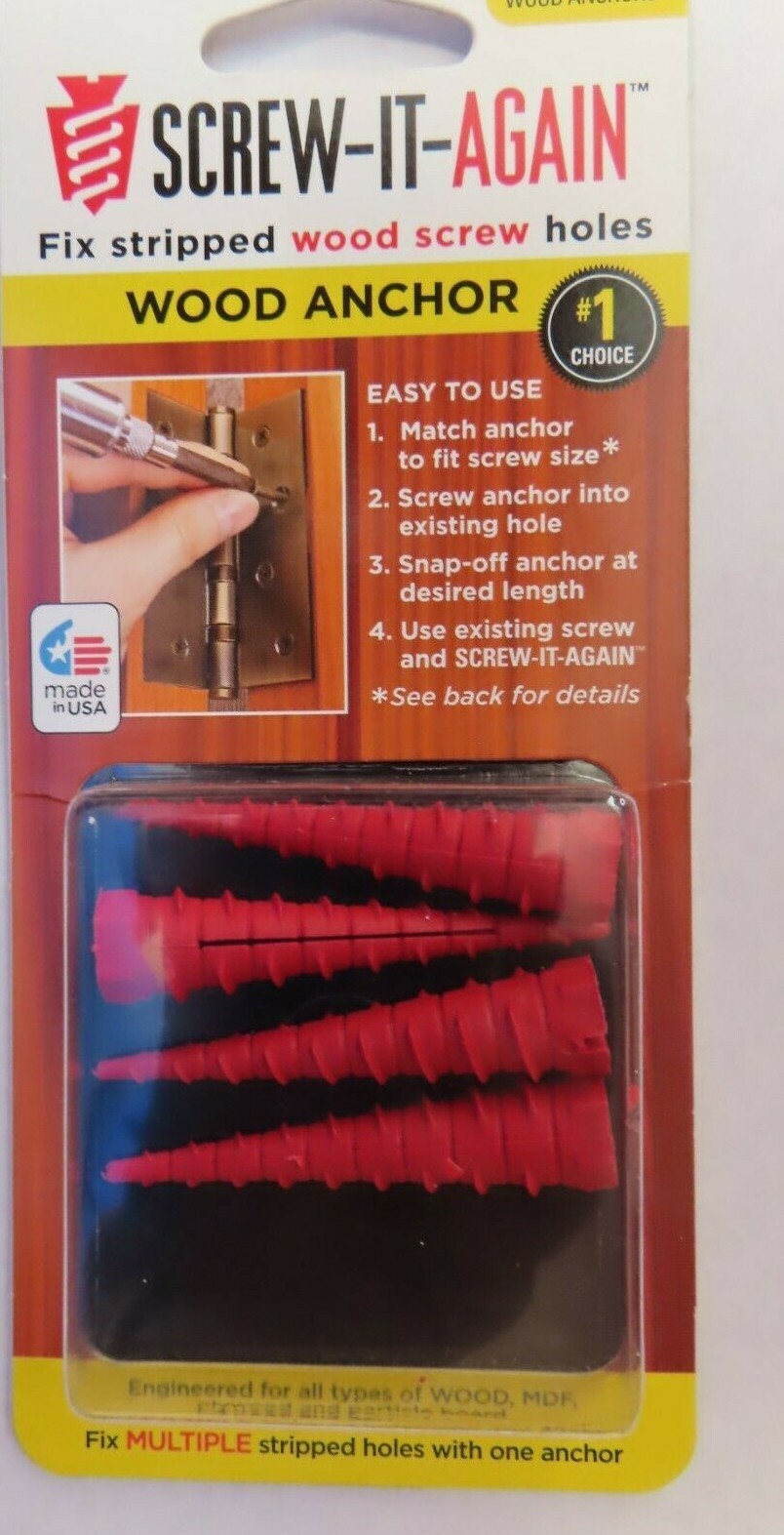 Screw-It-Again #2 to #16 Thread x 2 In. Red Plastic Wood Anchor #SIA-4pk NEW gallery