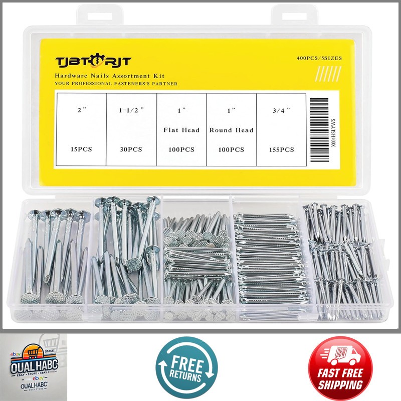 400Pcs Picture Hanging Nails Kit 5 Sizes Up To 2" Wall Art Frame Wood Box gallery