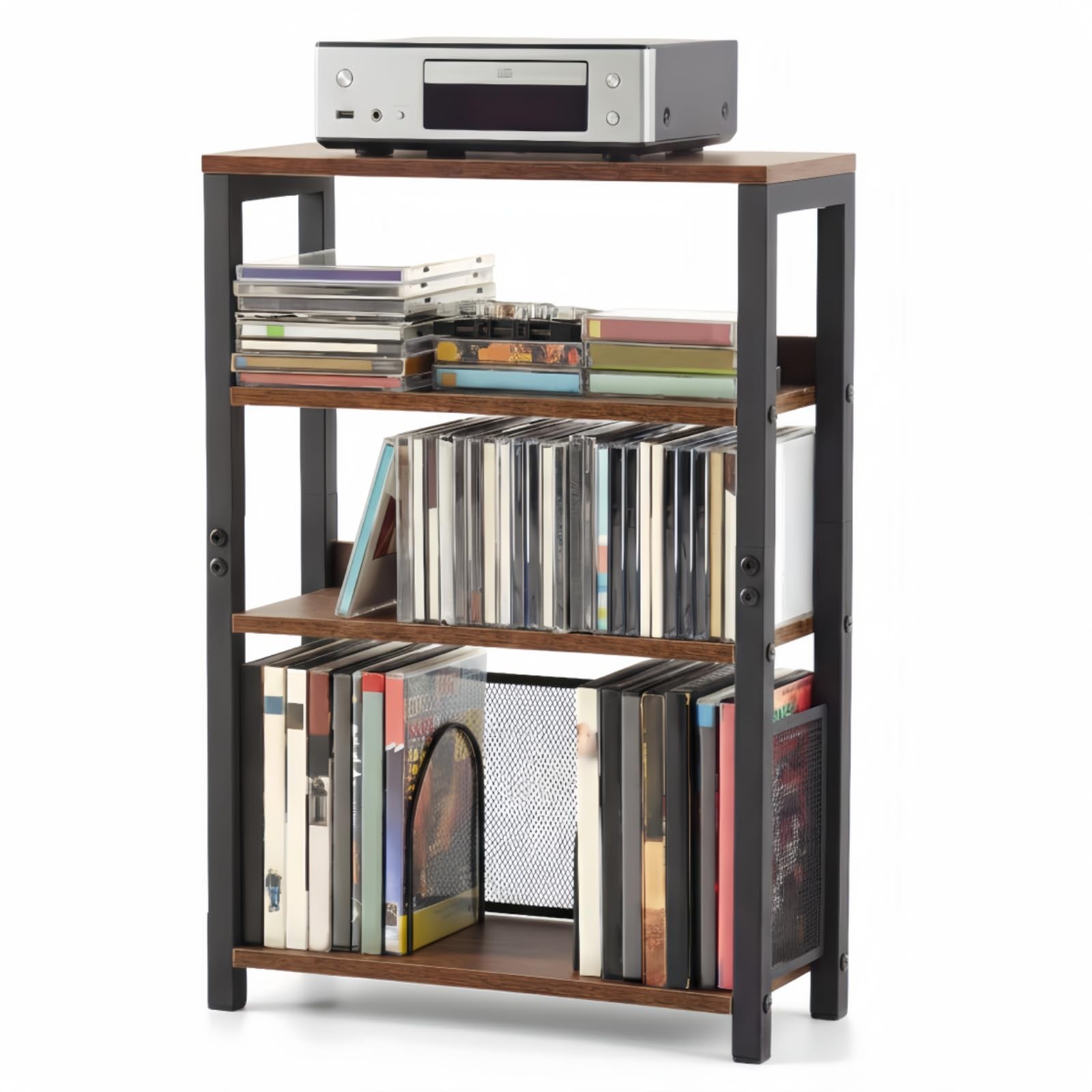 4-tier Small Wooden Cd Storage Shelf - Vertical Media Organizer for Cds, Dvds... gallery
