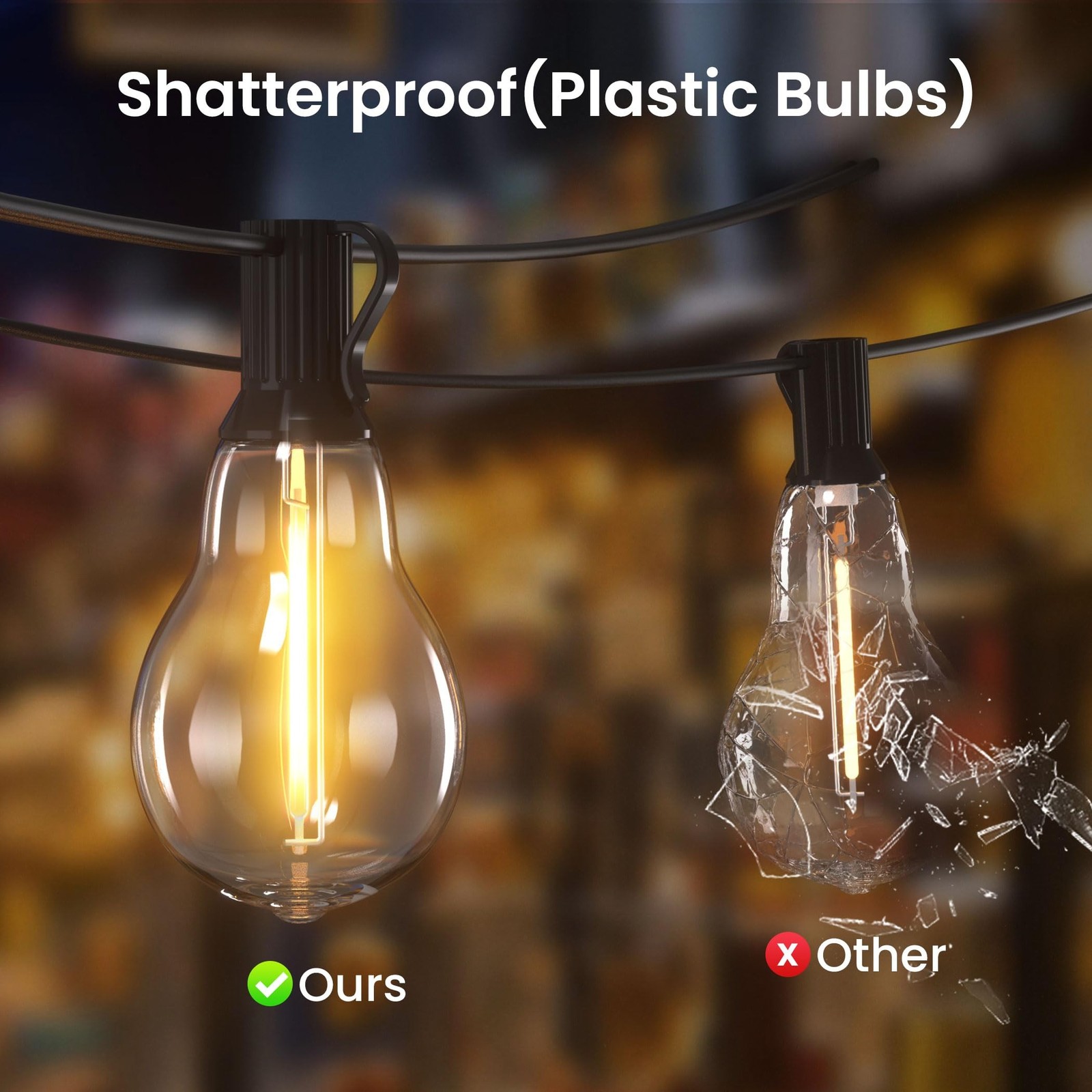 200FT Outdoor Lights with 106 Shatterproof Bulbs(6 Spare), IP45 Waterproof Ou... gallery
