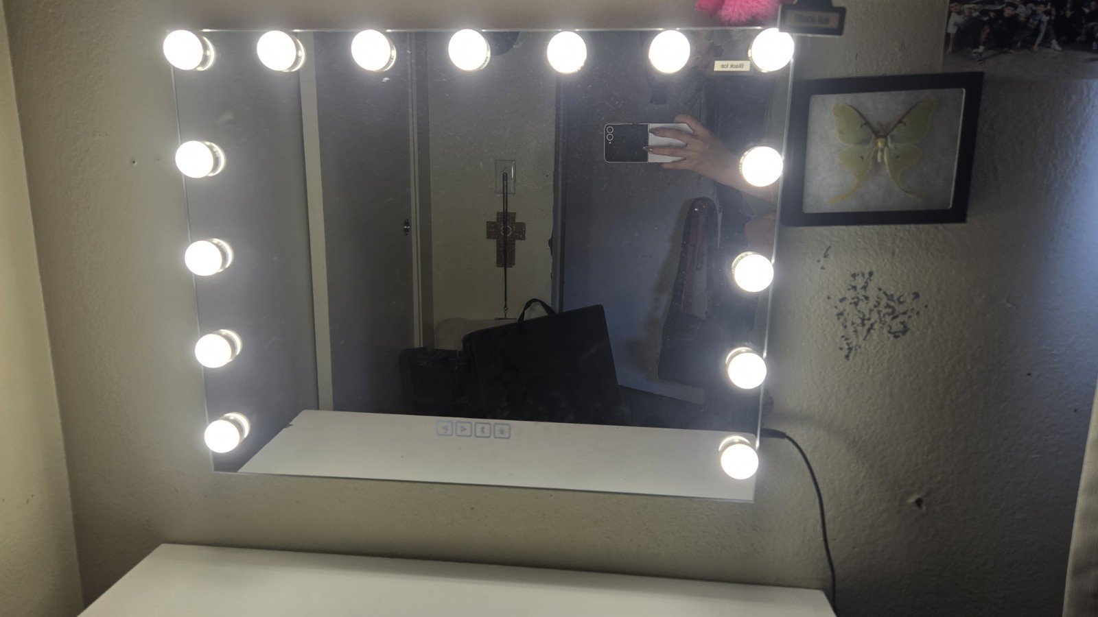 Modern White Vanity Table with Lighted Mirror, 2 Drawers, 30x19x31 in gallery