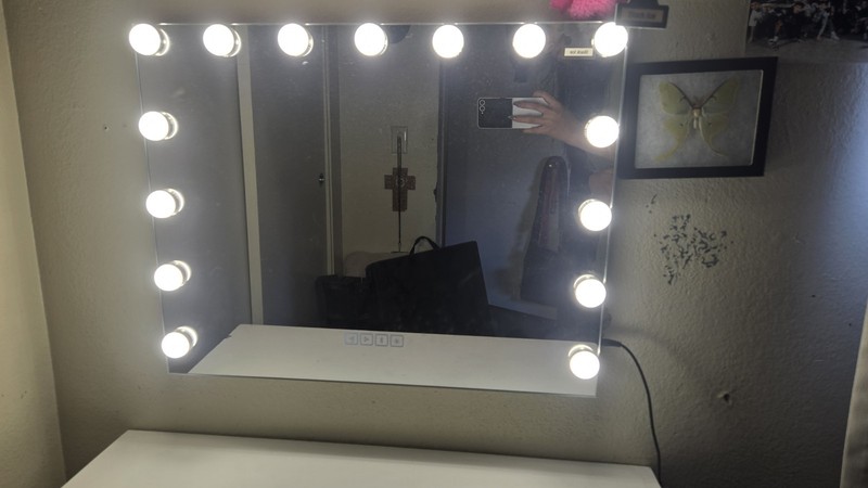 Modern White Vanity Table with Lighted Mirror, 2 Drawers, 30x19x31 in gallery