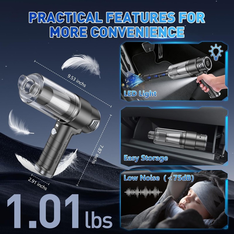 Powerful Handheld Car Vacuum Cleaner 10000PA Cordless Rechargeable with LED Ligh gallery