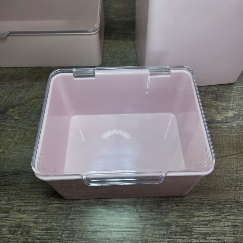 Set Of mDesign Plastic Stackable Storage Box Hinged Clear Lid Pink Containers gallery