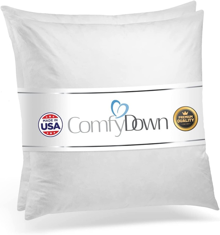 ComfyDown 20x20 Down Feather Throw Pillow Insert Cotton Cover Made in USA gallery