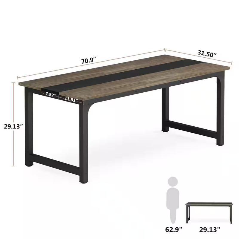 Moronia 71 In. Rectangular Gray Engineered Wood Computer Desk with Sturdy Metal gallery