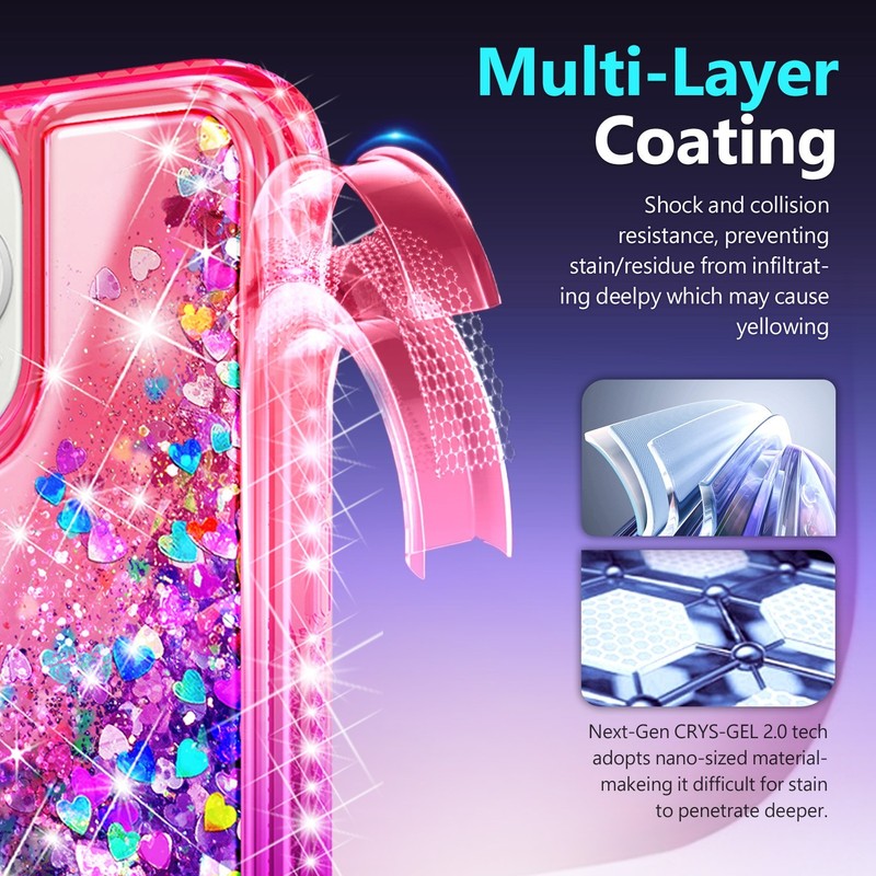 For iPhone 12/Mini/11/Pro Max Case Bling Liquid Glitter Cover + Tempered Glass gallery