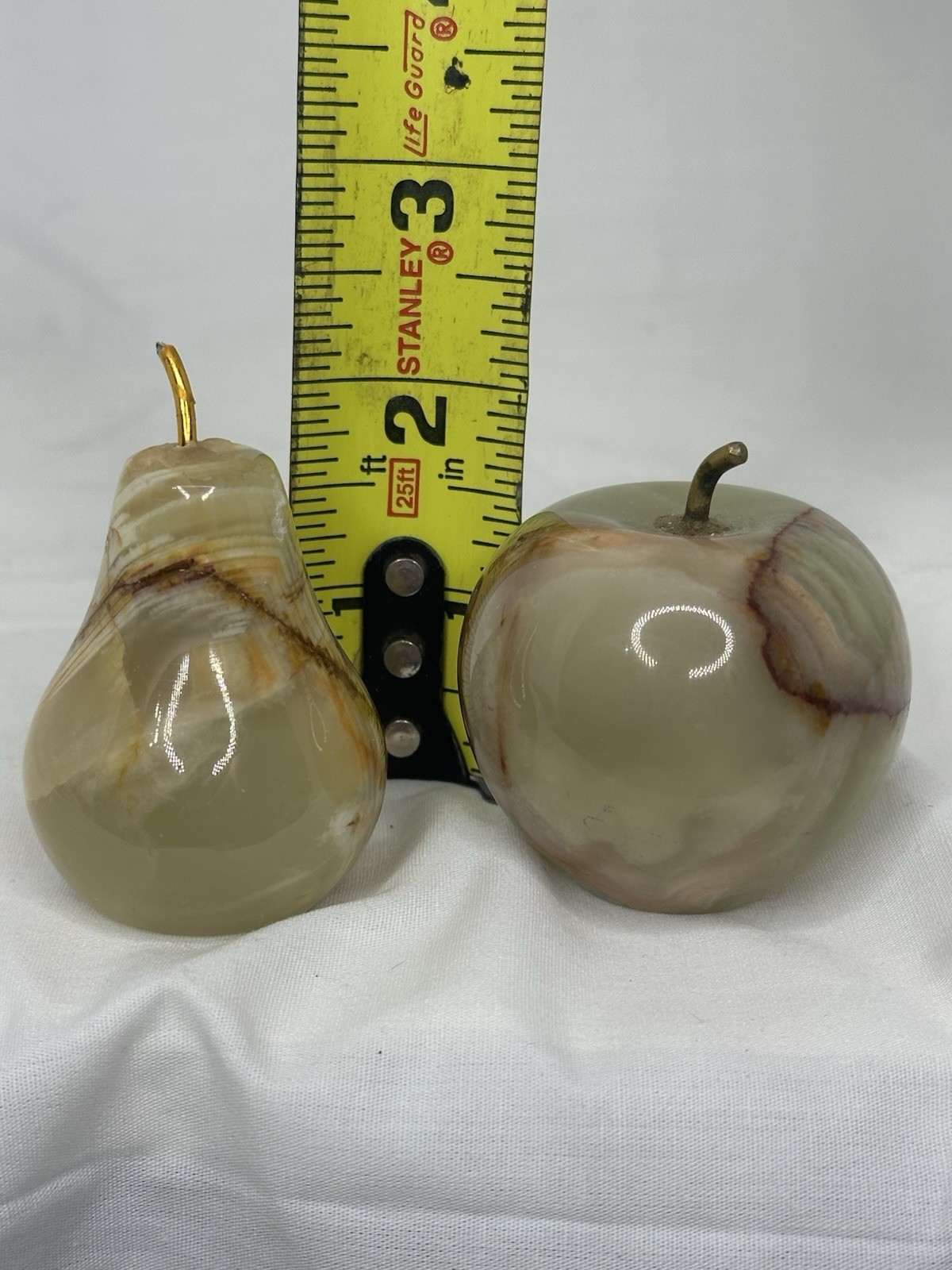 Vintage Banded Onyx Marble Apple & Pear Stone Fruit Paperweight Decor gallery