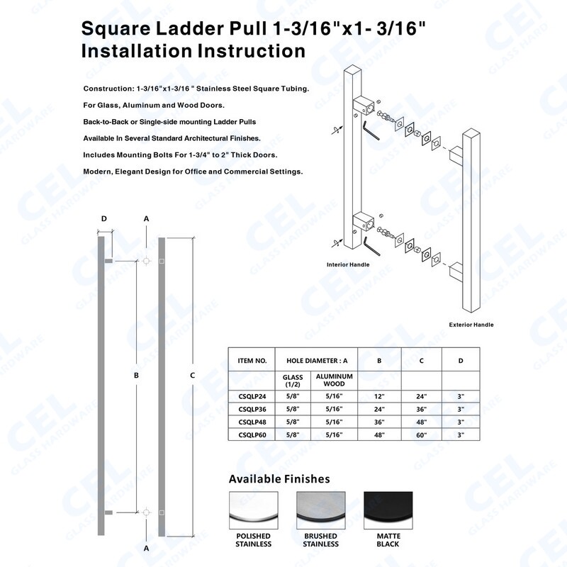 CEL Square Ladder Pull Back-to-Back Entry Door Handle, stainless steel 304 gallery