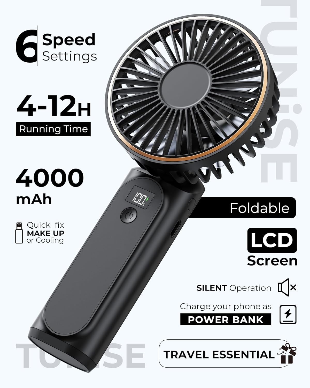 Portable Handheld Fan, Portable Fan Rechargeable,4000mAh180° Adjustable 6 Speed gallery