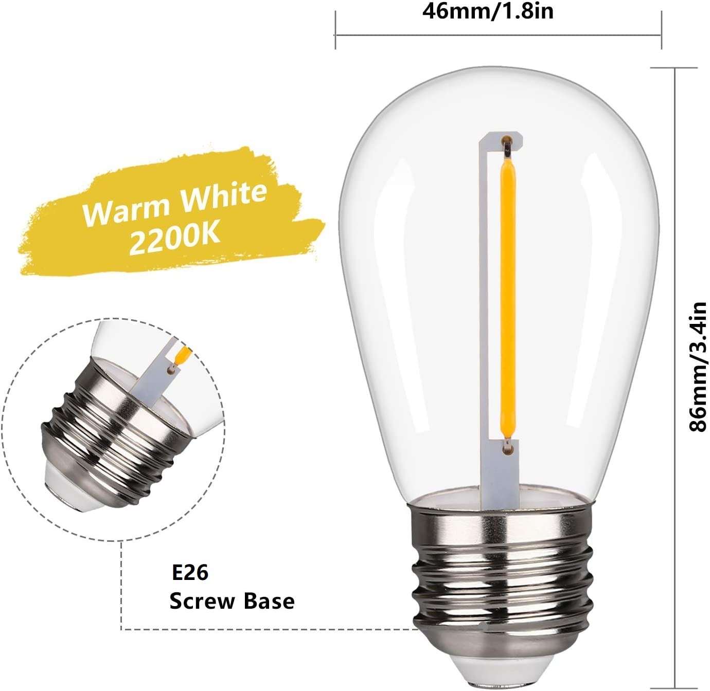 48 Pack S14 LED String Light Bulbs, 1W Shatterproof & Waterproof Outdoor Indoor gallery