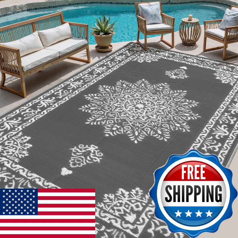 Yamaziot Outdoor Rug 9X12 Ft Waterproof Plastic Straw Patio Rug Reversible gallery
