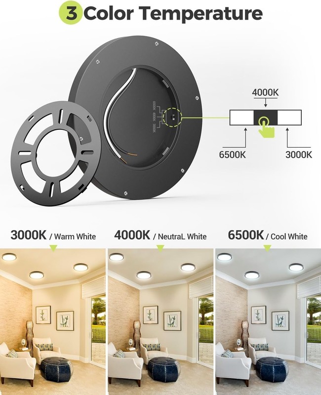 1PACK LED Flush Mount Ceiling Light, 3CCT Selectable 3000K-4000K-6500K & 100W... gallery