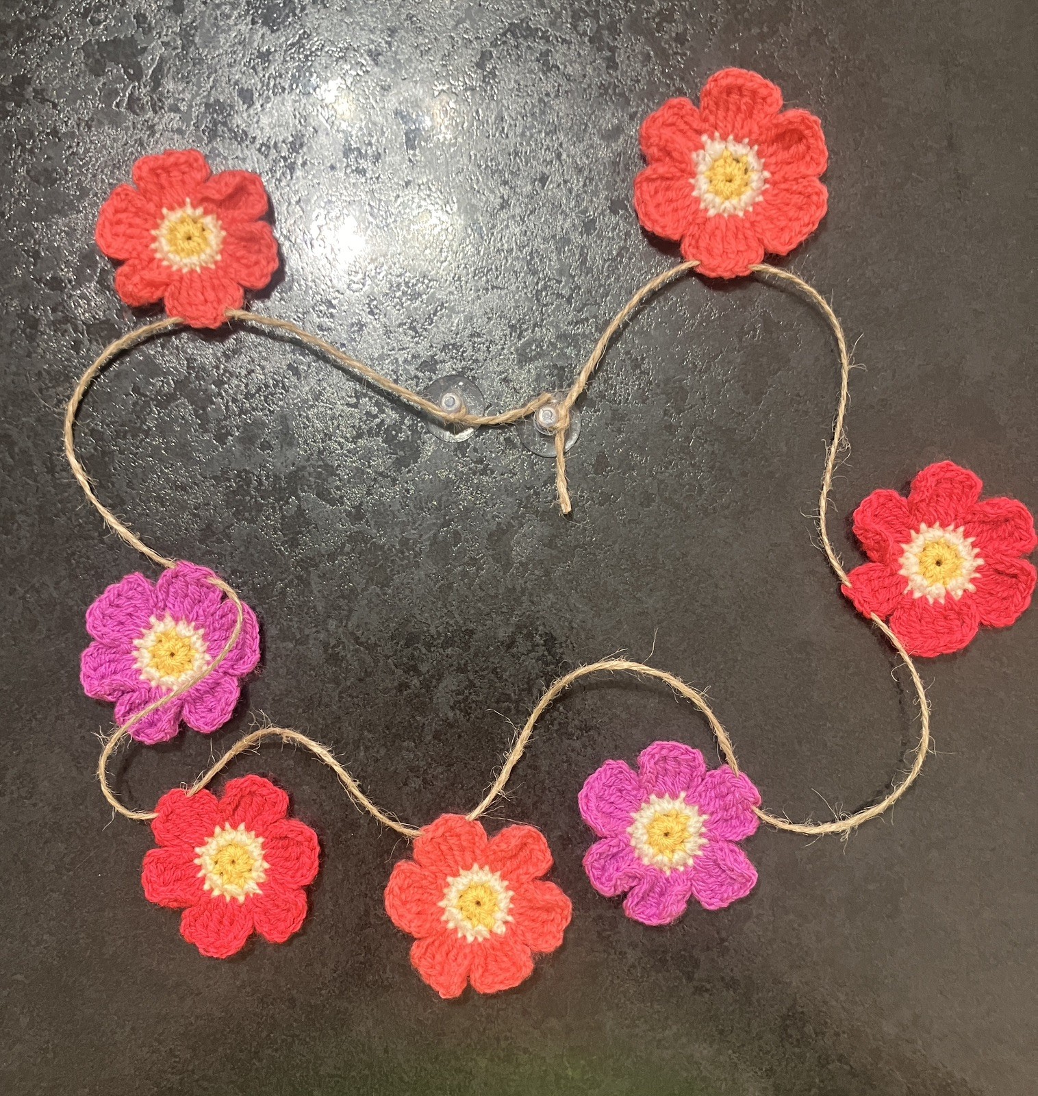 🌸NEW Hand Crochet PRETTY jute 7 Flowers Bunting Window Camper Summer 35” Gift gallery