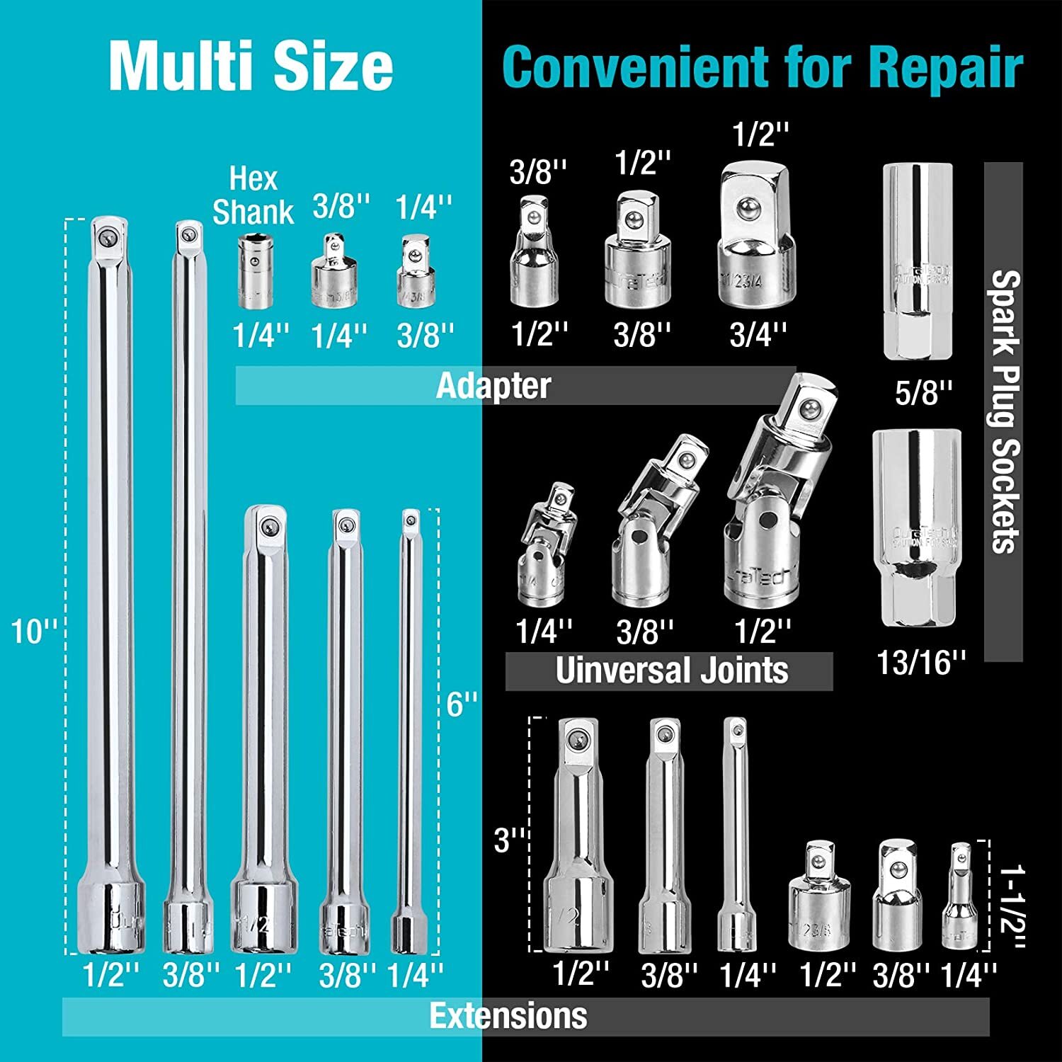DURATECH 22-Piece Drive Tool Accessory Set, Including 1/4 3/8 1/2 Extension Bars gallery