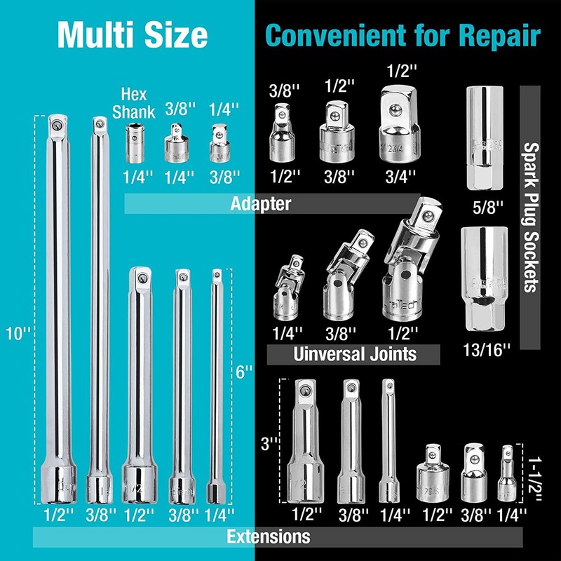 DURATECH 22-Piece Drive Tool Accessory Set, Including 1/4 3/8 1/2 Extension Bars gallery