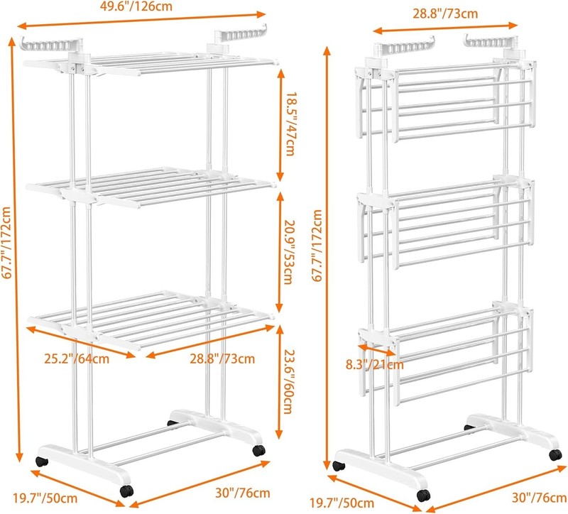 Clothes Drying Rack, Large 4-Tier Foldable Drying Rack Clothing67.7H x 19.7W ... gallery