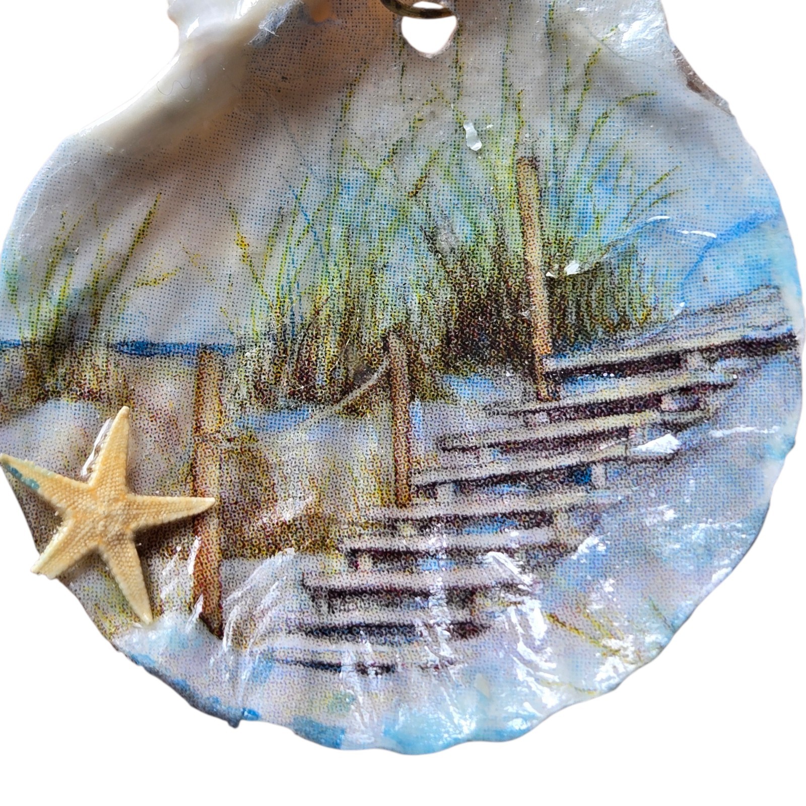 Handmade Beach Decoupage Seashell Ornament Display Coastalcore Boho Resin Sealed gallery