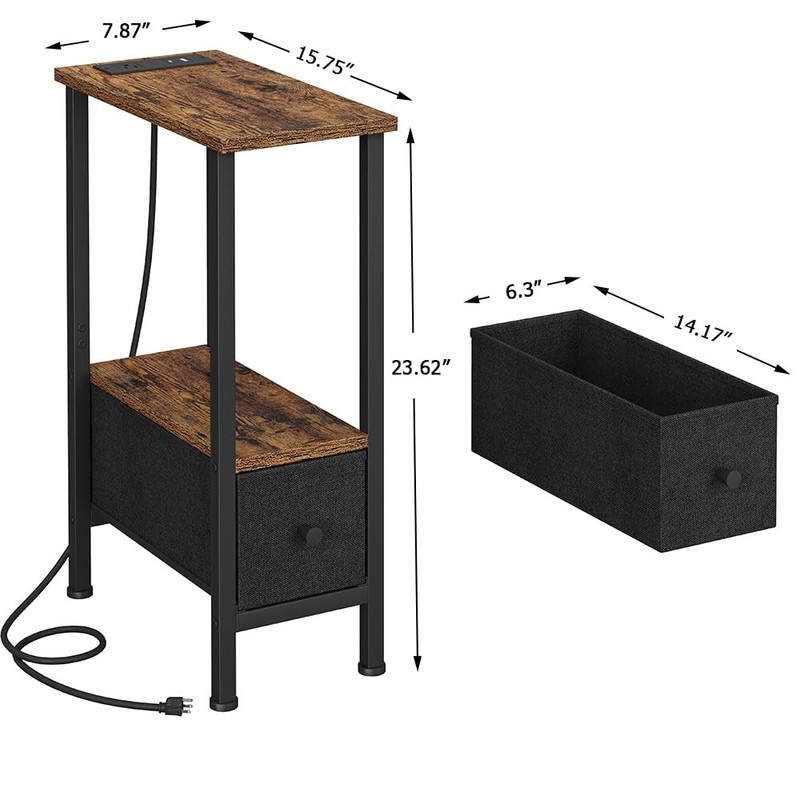 Rustic Brown Narrow Side Table Charging Station USB Ports Outlet 1 Drawer gallery