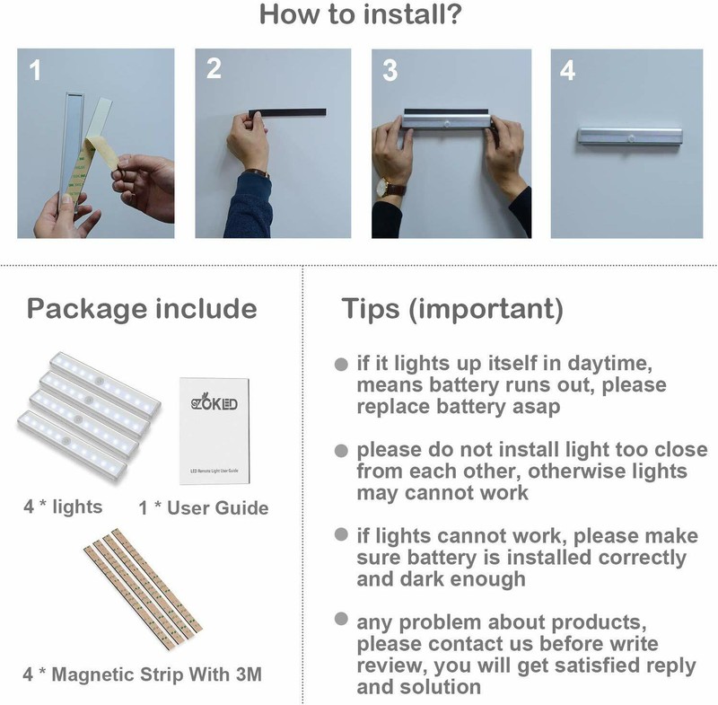 Wireless Under Cabinet Lighting LED Motion Sensor Battery Operated Closet 4pack gallery