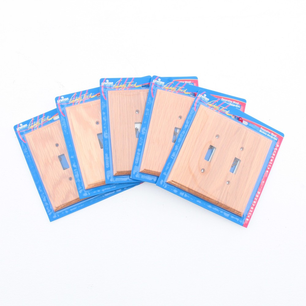 5 Leviton OAK Finished 2G Toggle Switch Cover Wallplate Switchplates 89209-OAK