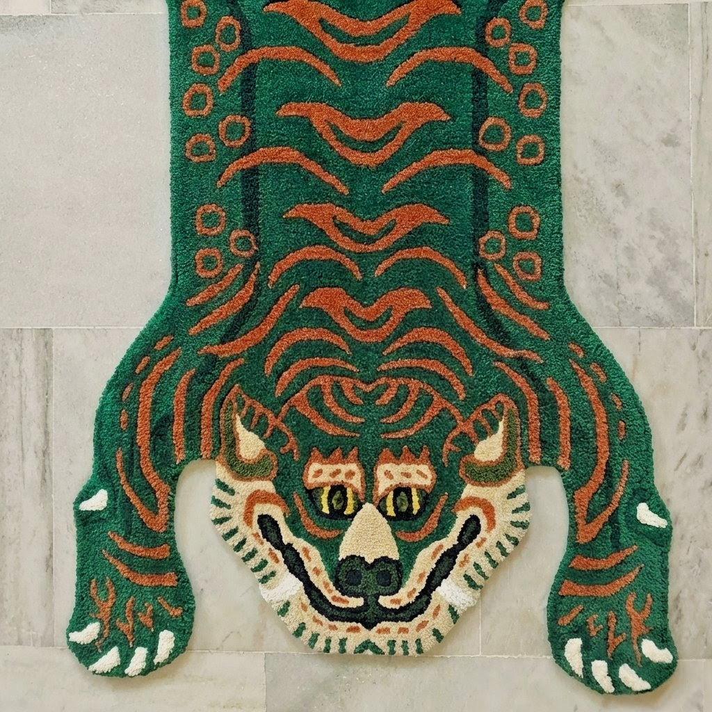 Eclectic 3x5 Tibetan Tiger Rug Wool Hand Tufted Green Boho Floor Mat Kids Carpet gallery