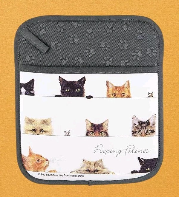 PEEPING FELINES BOB BOWDIGE CAT POTHOLDER- ASHDENE, CATS KITTENS PAWPRINTS- NWT gallery