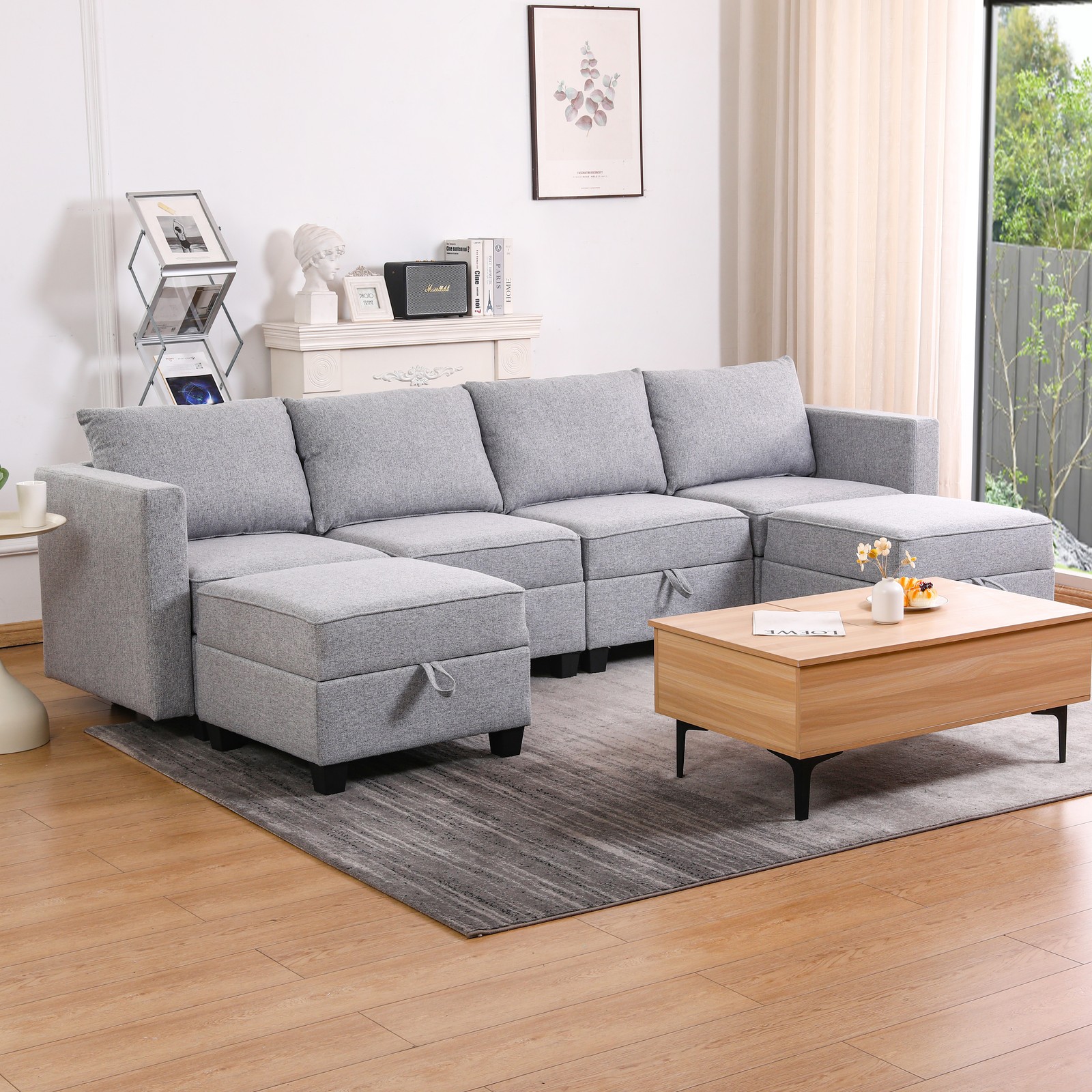 Convertible Modular Sectional Sofa Couch with Storage Seat U Shaped 4-Seat Sof gallery