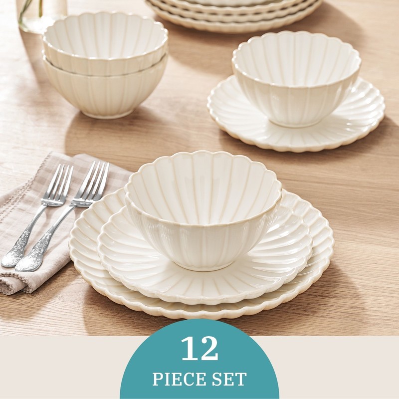 12-Piece Stoneware Dinnerware Set, Cream gallery