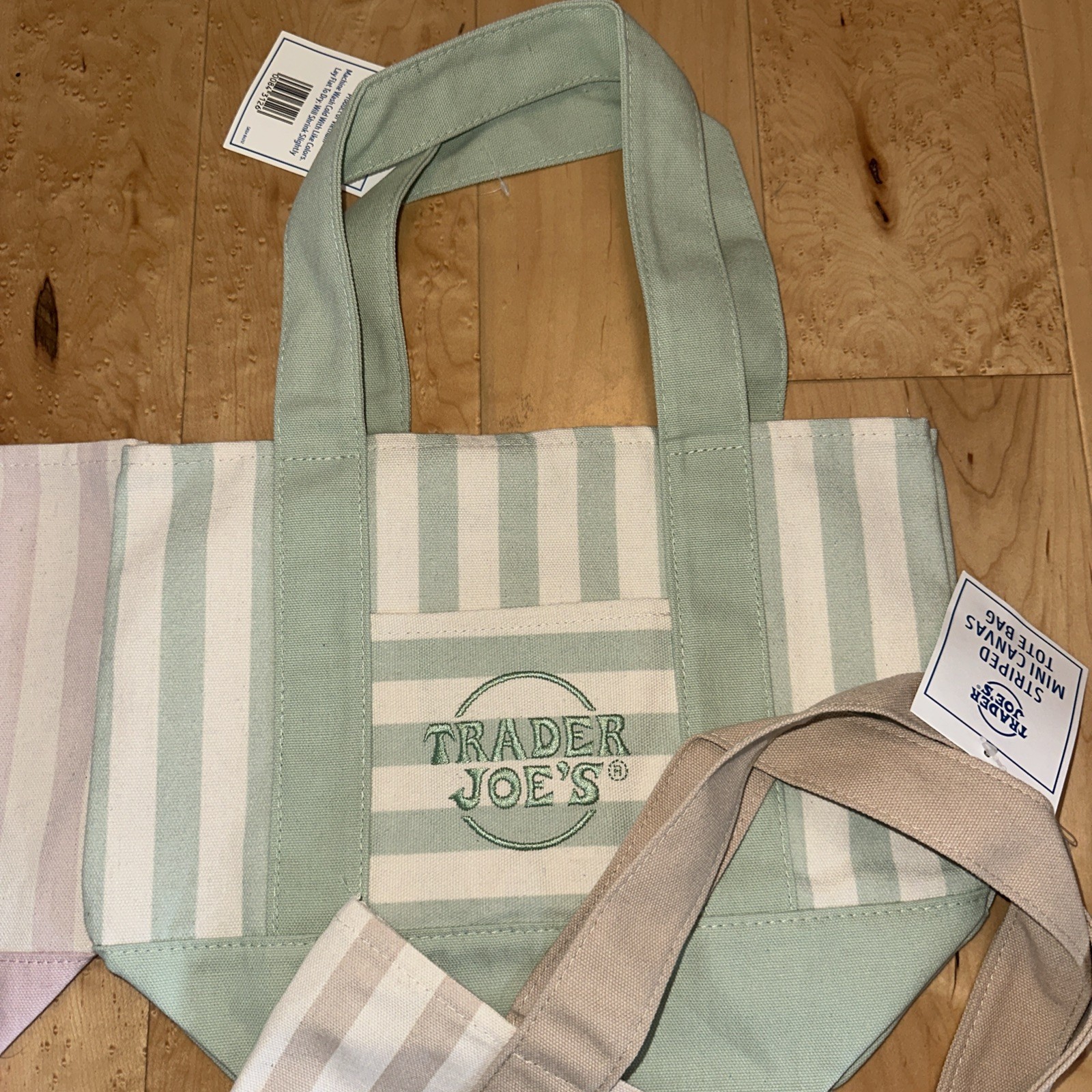 Trader Joe's Striped Mini Tote Bags, Multicolor Reusable Set/Pack of 4 gallery