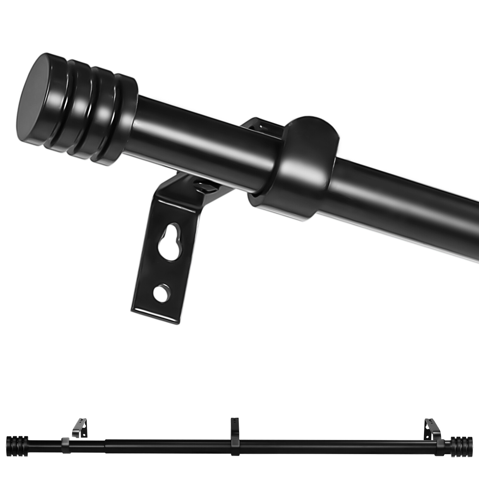 5/8 Inch Telescoping Single Drapery Rod, Black, End Cap Finials, 28"-120" gallery