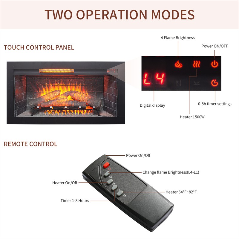 36" Insert Infrared Electric Fireplace with Removable Trim Kit and Touch Panel gallery