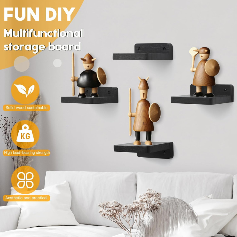 Small Floating Shelf, 4x4 Inch Display Ledges for Wall,Mini Shelves,Rustic Wood gallery