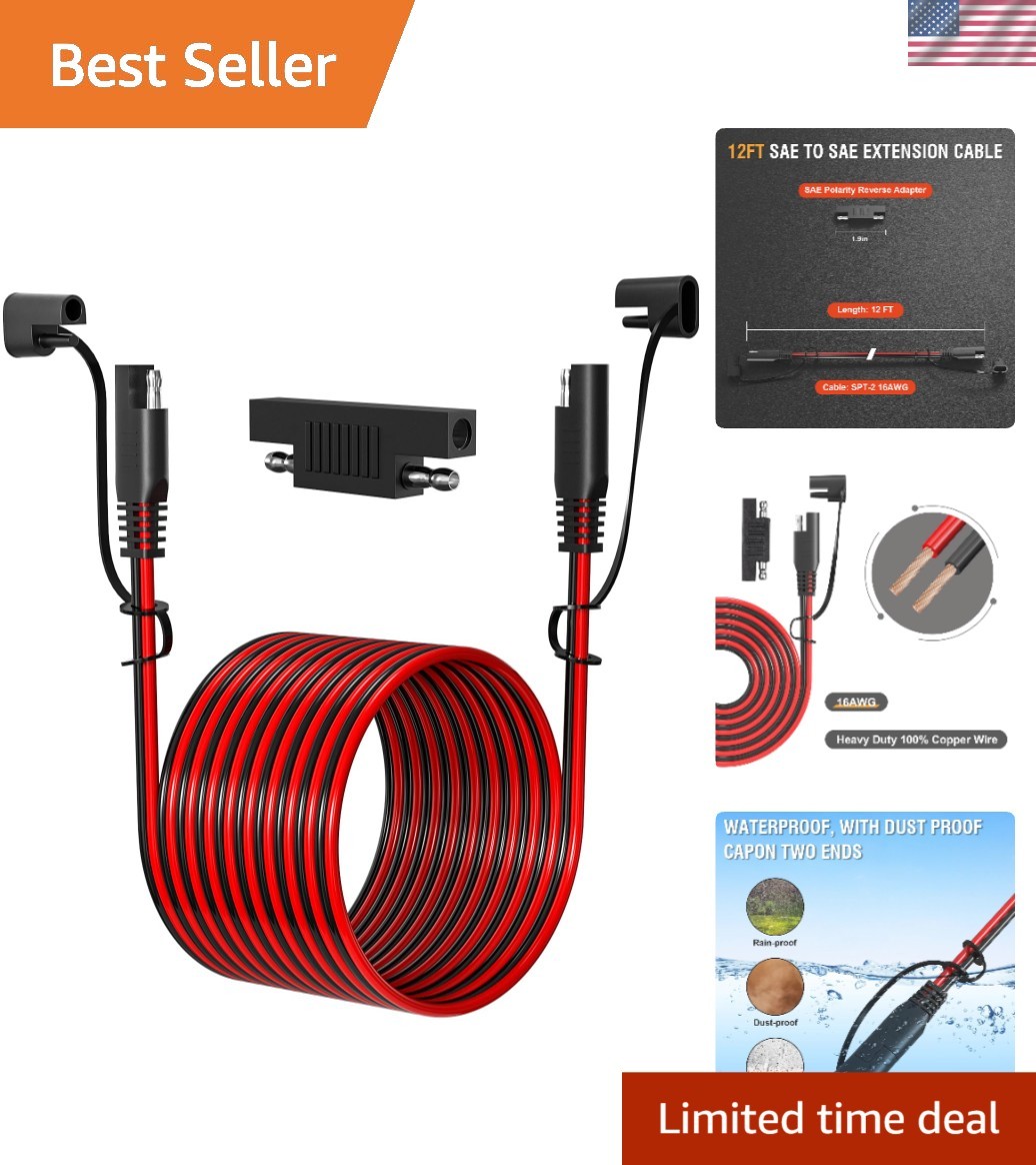 SAE Extension Cable 12FT 16AWG - Weatherproof for Cars, RVs, and Solar Chargers gallery