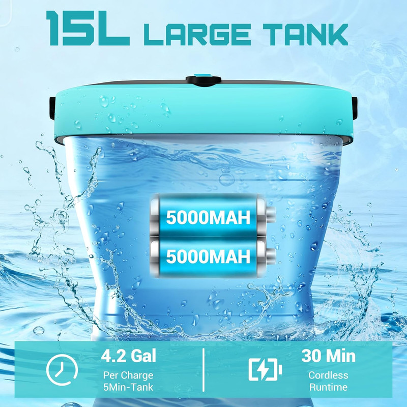 Cordless Washer,Foldable Washer with 2X5.0Ah Battery, 4 Adjustable Model, 4.5Gal gallery
